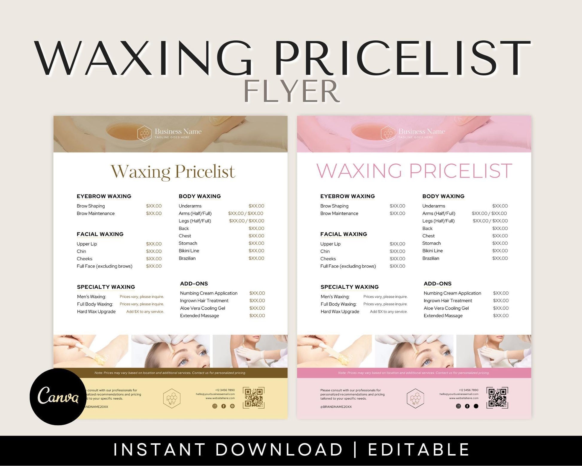 waxing pricelist flyer, waxing price list