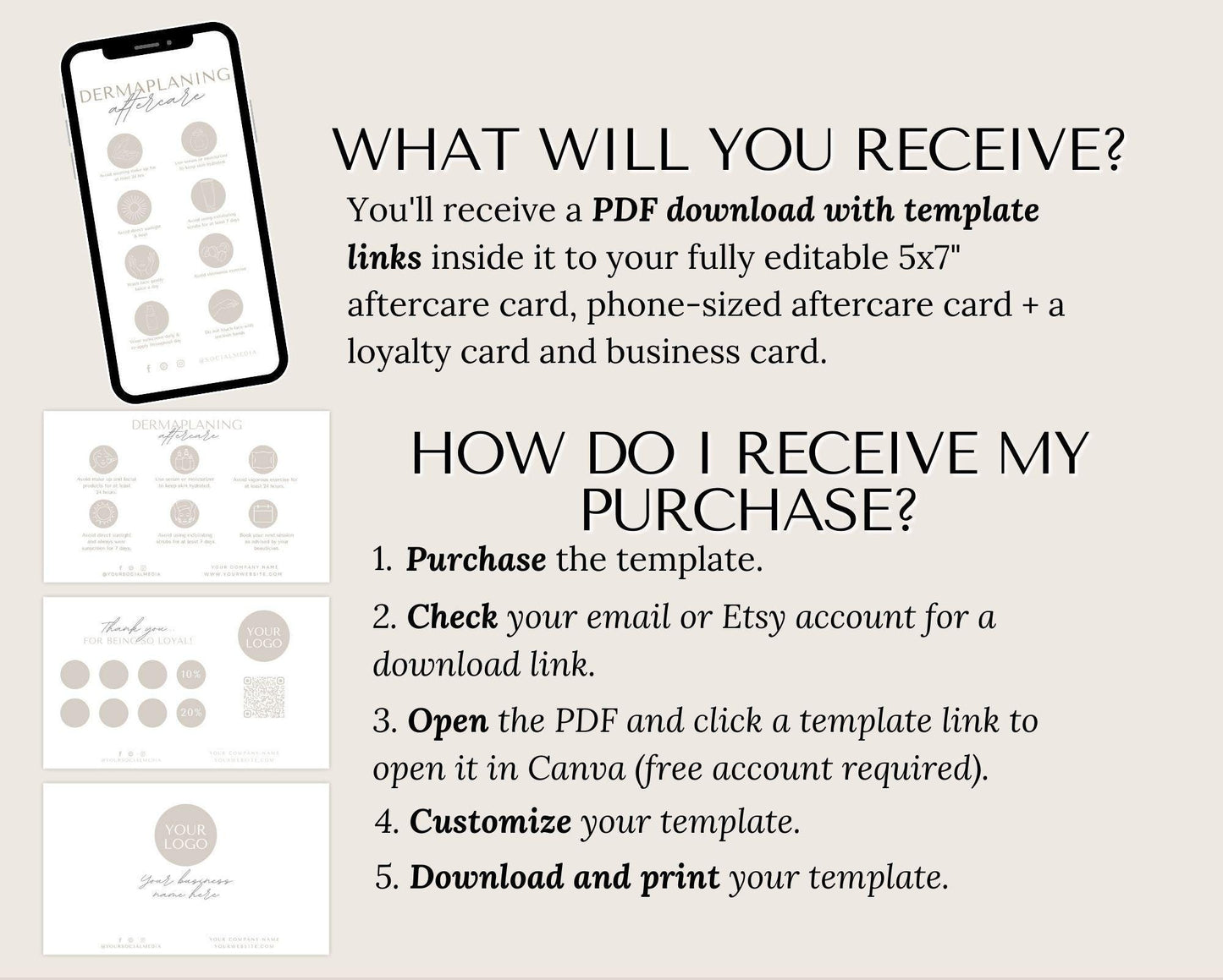 Dermaplaning Aftercare Card - Editable Template