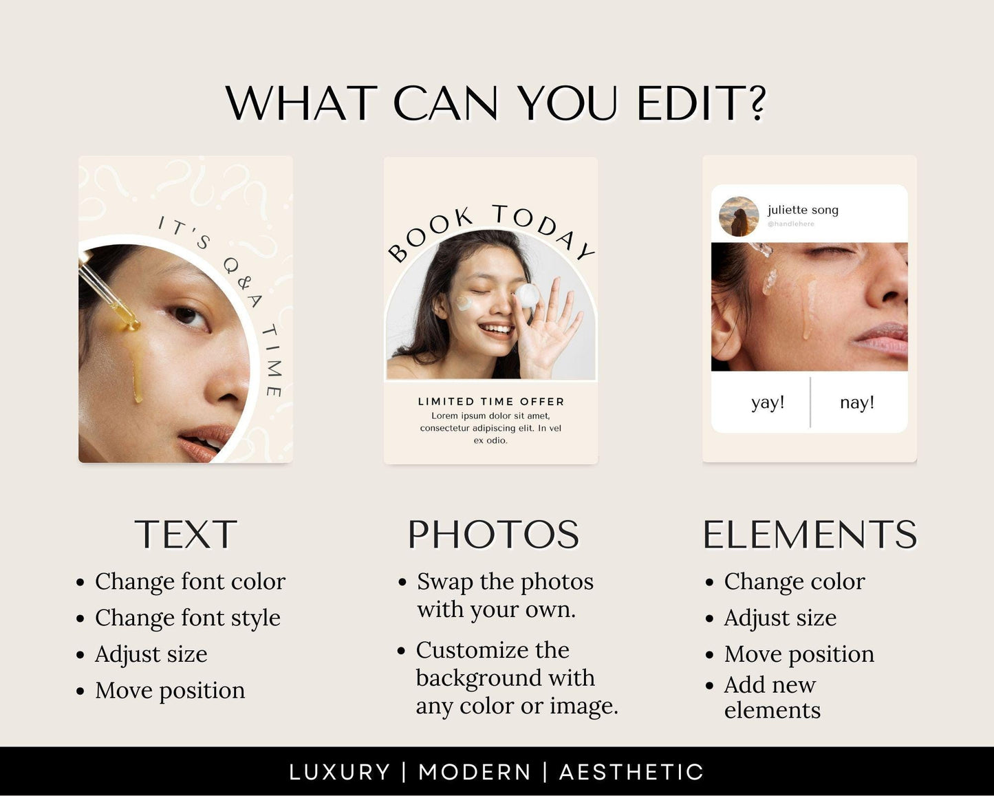 skincare editable 2025 instagram templates