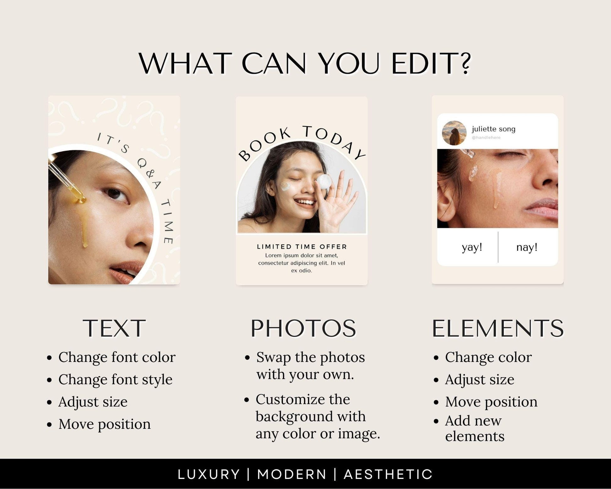 skincare editable 2025 instagram templates