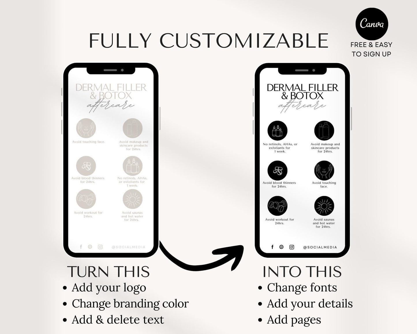 Dermal Filler and Botox Aftercare Card - Editable Template