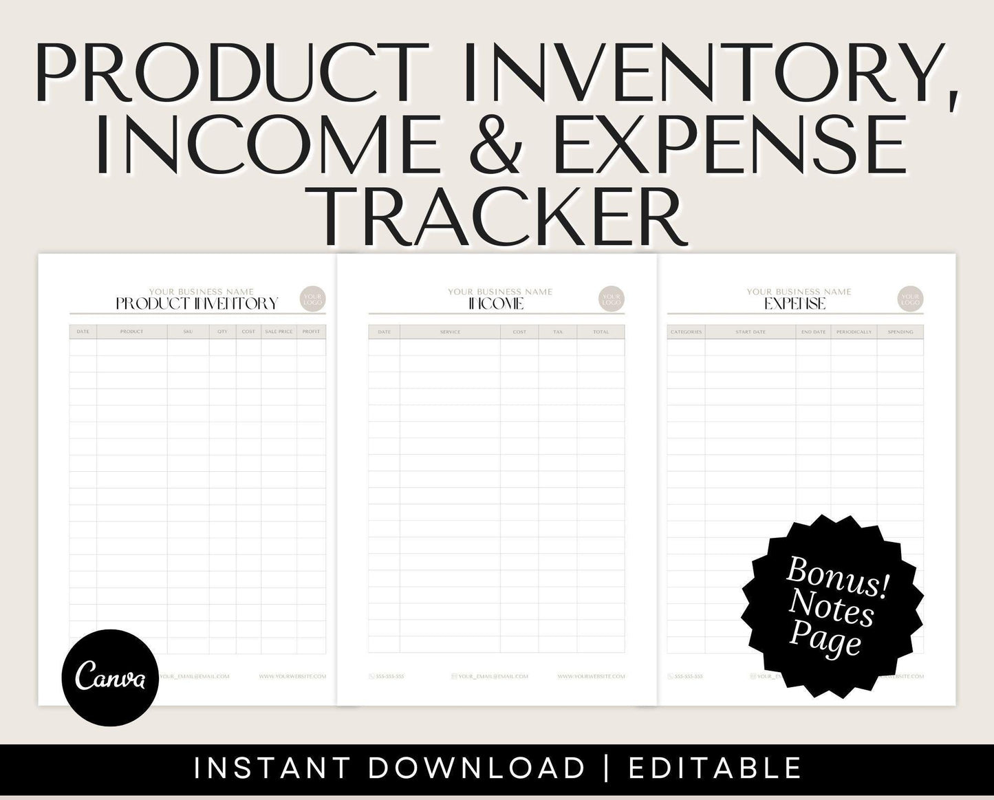 product inventory tracker, income and expense tracker