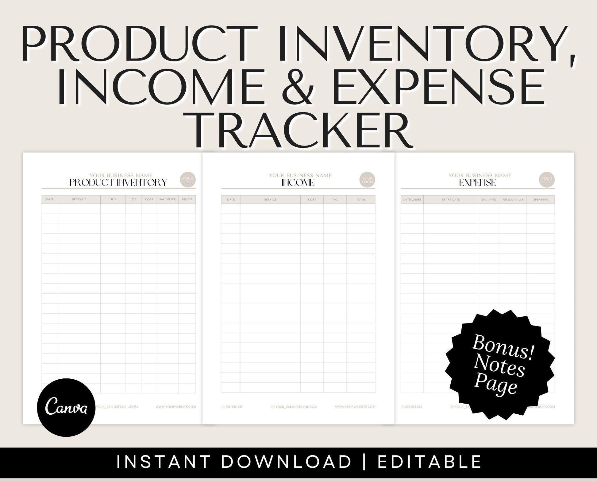 product inventory tracker, income and expense tracker