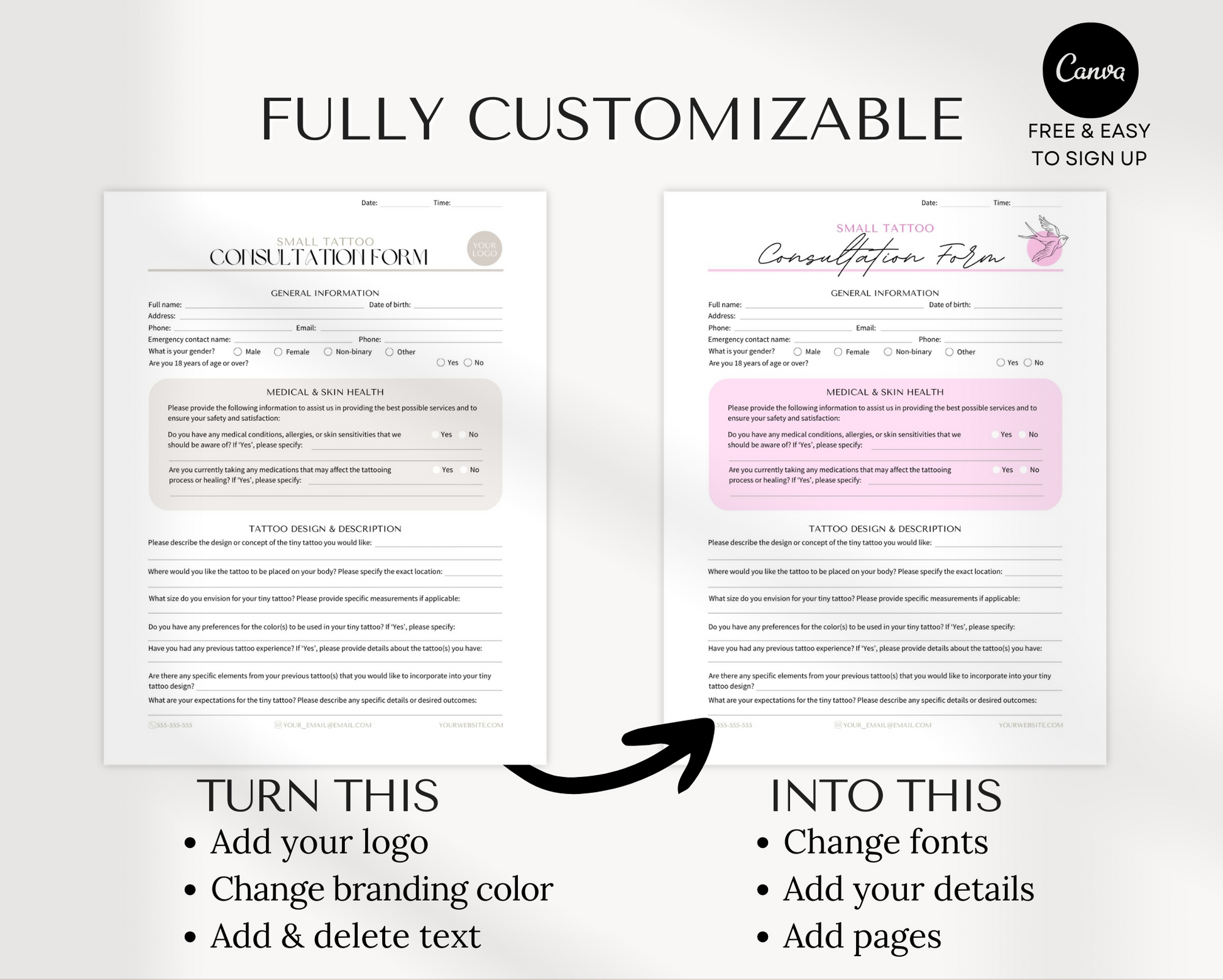a white and pink resume with a black arrow pointing to it