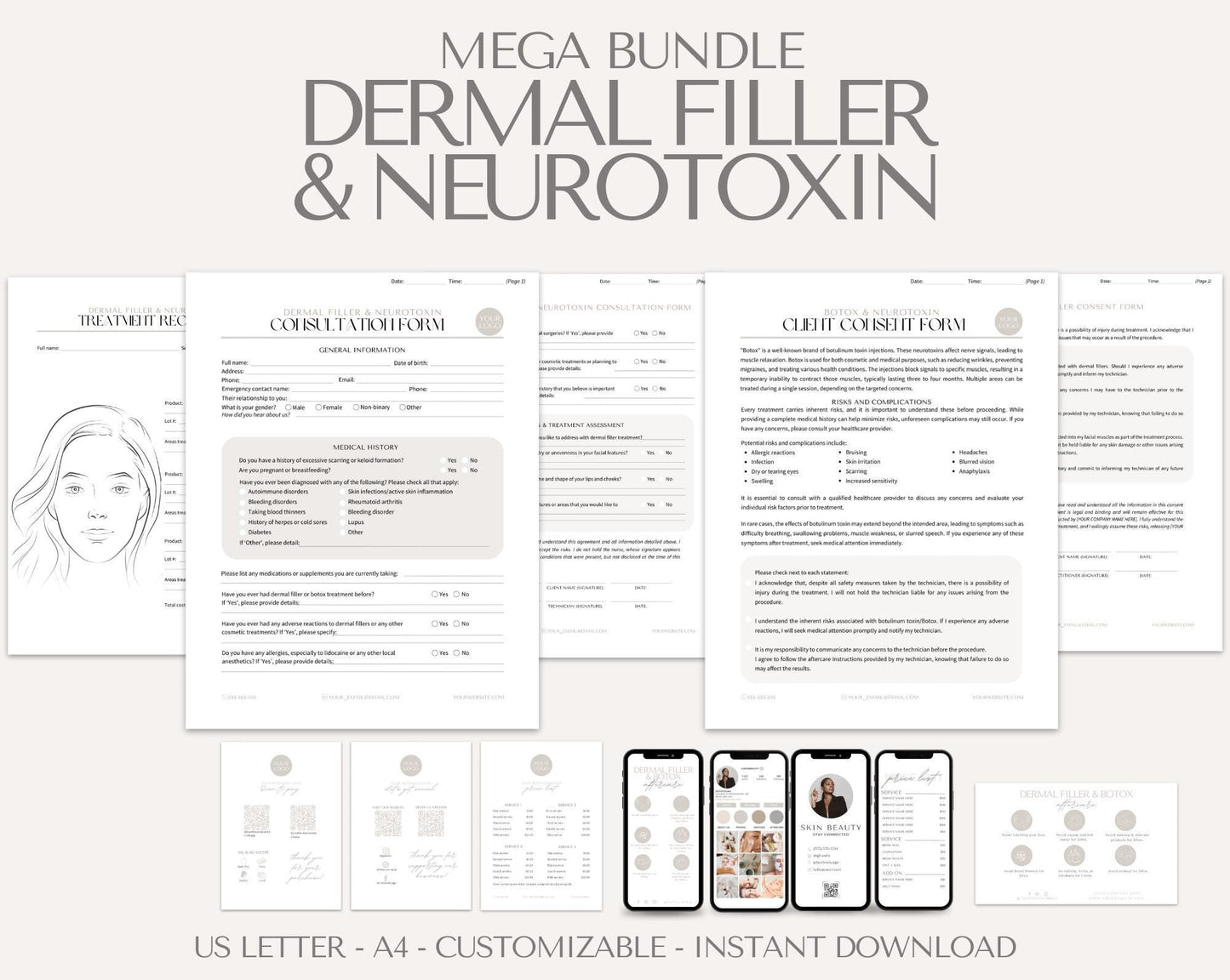 Dermal Filler and Neurotoxin Forms and Aftercare Card