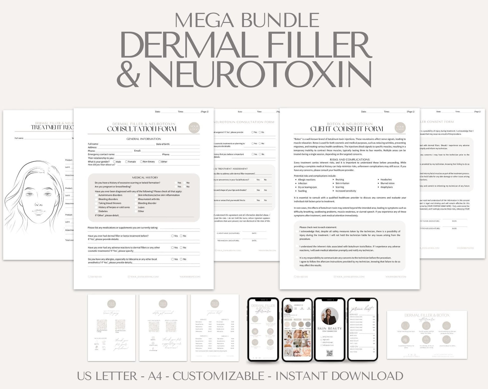 Dermal Filler and Neurotoxin Forms and Aftercare Card