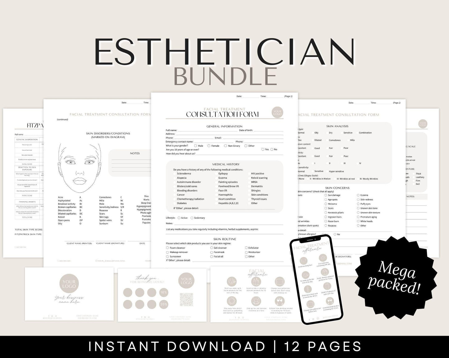 Esthetician Facial Consent Forms for Skincare therapists to download and edit on Canva, for Esthetics Businesses