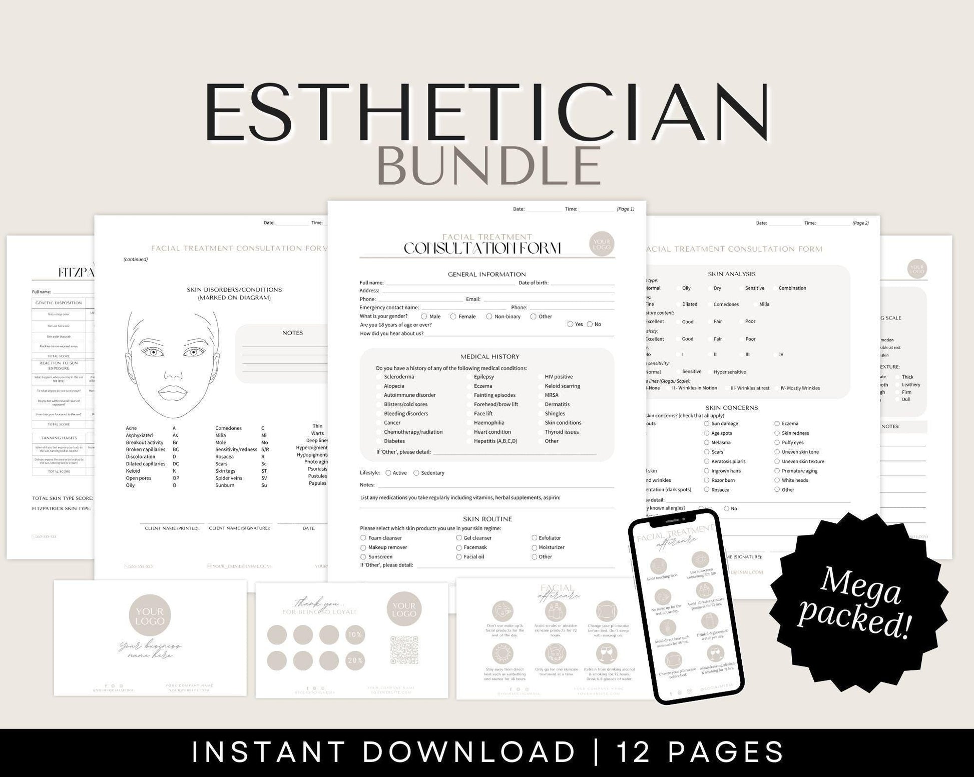 Esthetician Facial Consent Forms for Skincare therapists to download and edit on Canva, for Esthetics Businesses