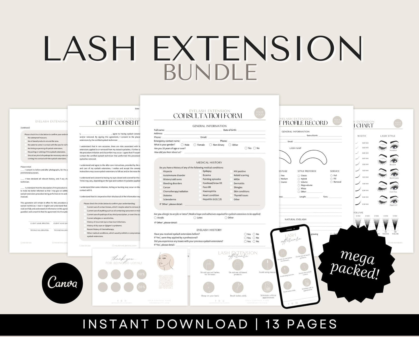 Eyelash Extension Consent Form and Consultation Templates for Lash Artists and Estheticians. This digital download also contains Eyelash Consent Waiver