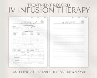 IV Infusion Therapy Record template that can be edited and downloaded from Canva. For personal business use