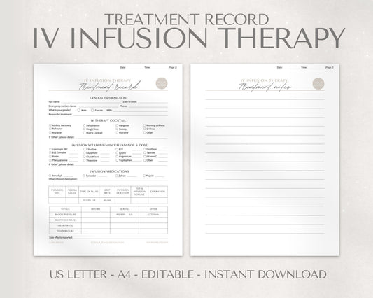 IV Infusion Therapy Record template that can be edited and downloaded from Canva. For personal business use