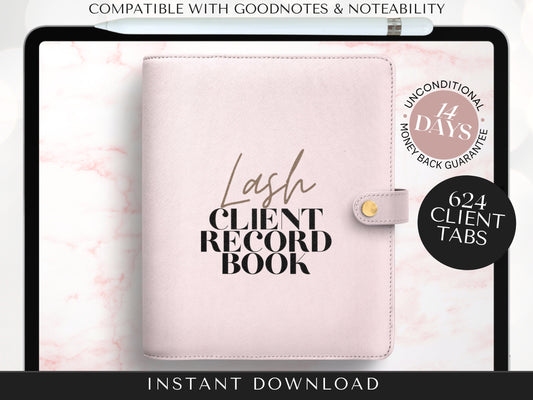 Digital Lash Client Record Book in Light Pink 