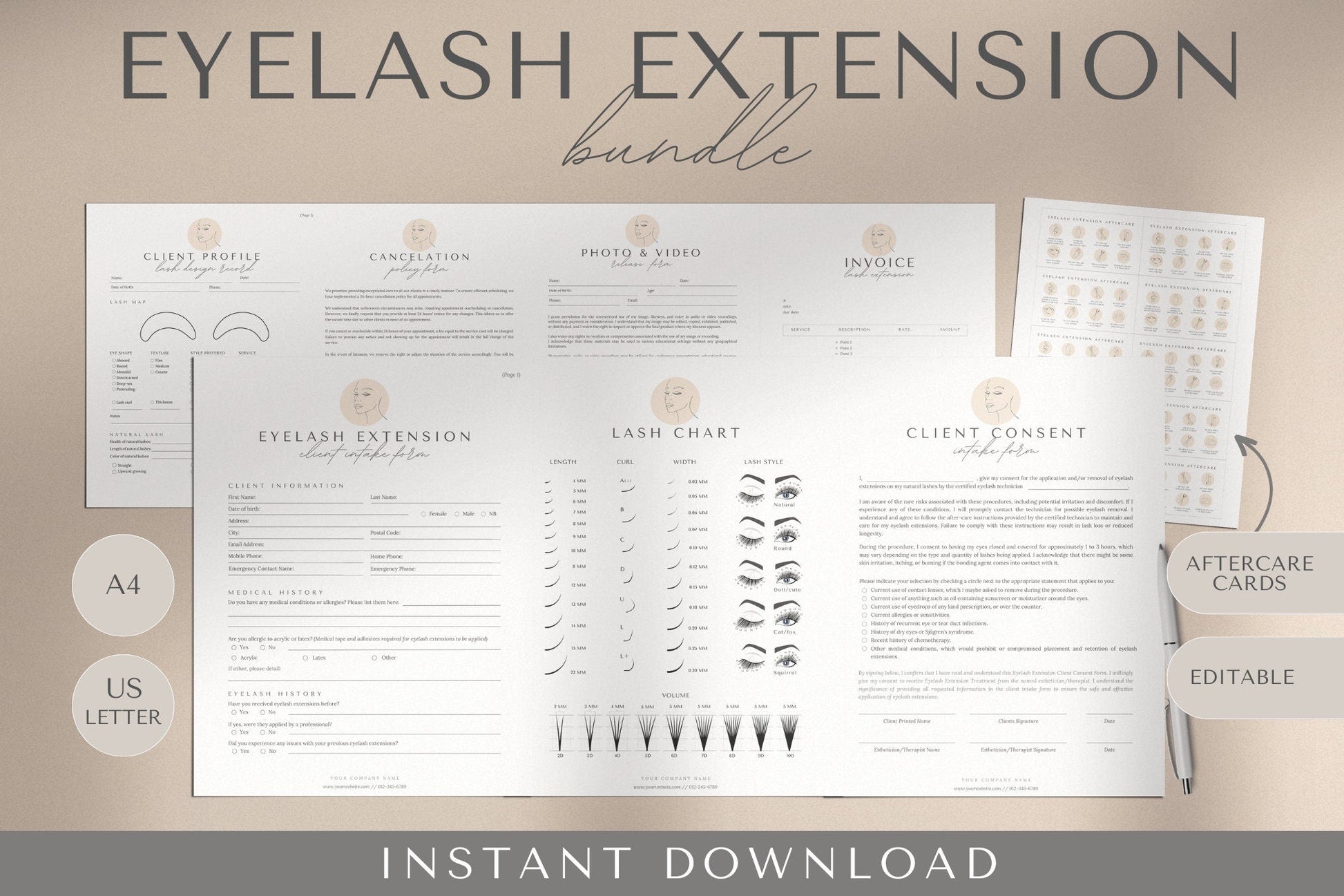Lash Consent Forms Lash Extension Consent Forms Eyelash Extension Consent Forms Lash Aftercare Cards Eyelash Consent Forms Boho Lash Form luxury esthetician templates