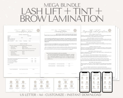 Lash Lift Tint and Brow Lami Forms and Aftercare Cards