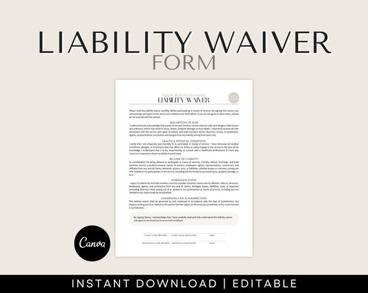 Liability Waiver Form, Liability Forms for Business Owners to purchase to use for their business.