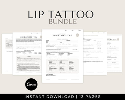 Lip tattoo Consent forms and aftercare cards