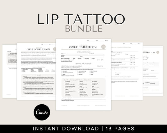 Lip tattoo Consent forms and aftercare cards