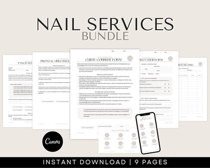 Nail consent forms and aftercare cards editable in Canva