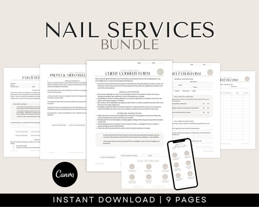 Nail consent forms and aftercare cards editable in Canva