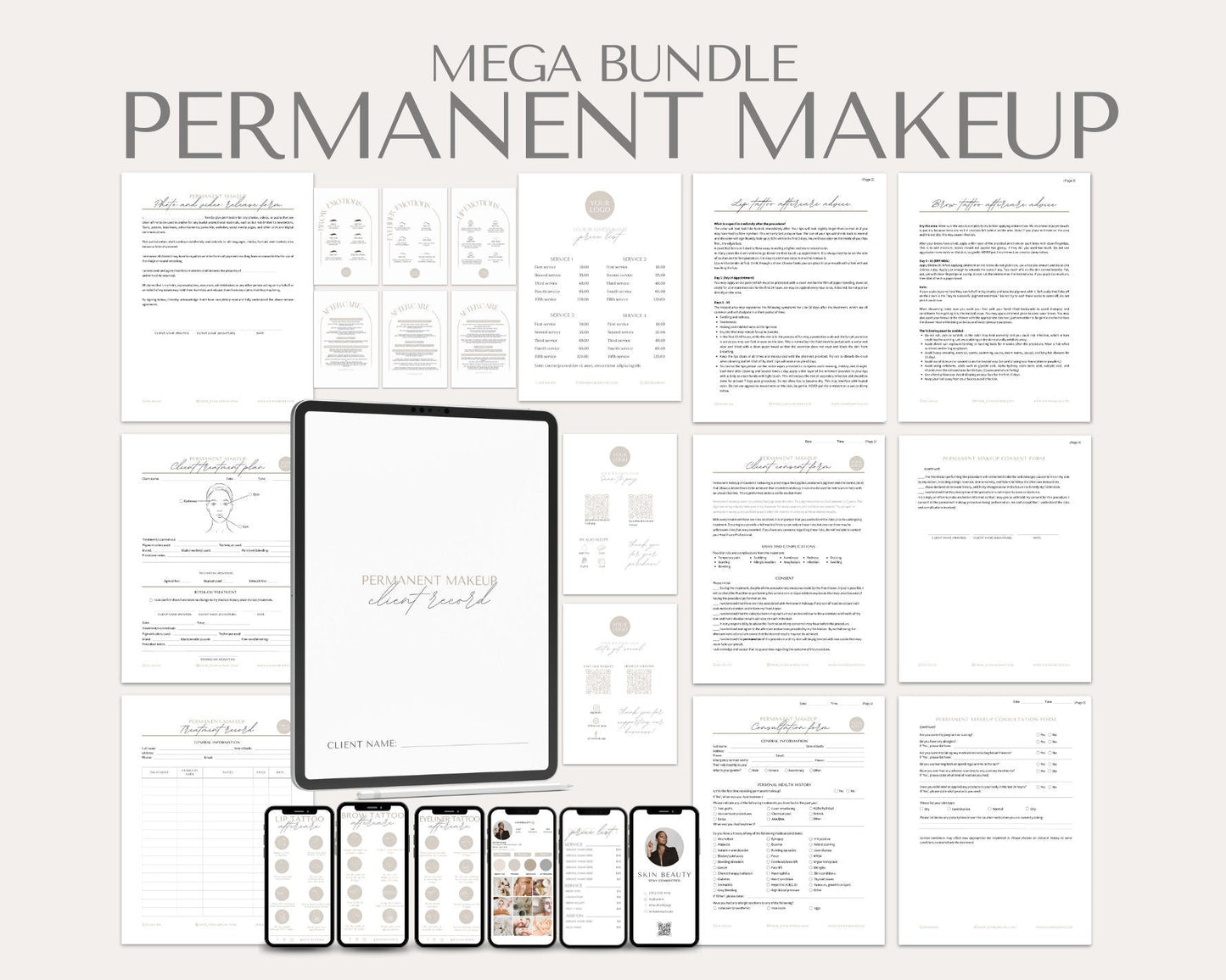 Permanent Makeup Tattoo Forms and Afetrcare Cards