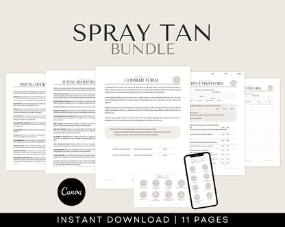 Spray Tan Consent Forms and Aftercare Cards downloadable templates