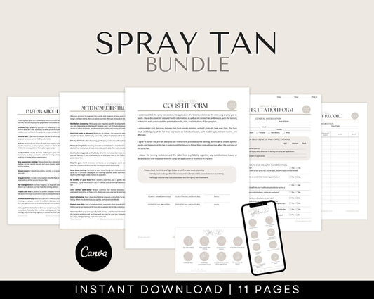 Spray Tan Consent Forms and Aftercare Cards downloadable templates