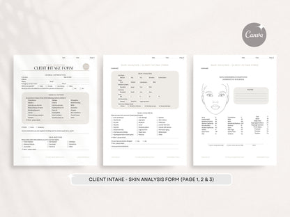 facial consent form, skin analysis form, facial intake form, skin analysis form esthetician