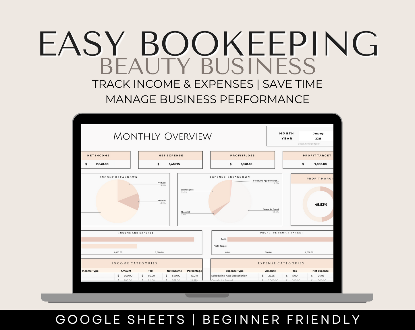 Beauty Business Income & Expense Tracker
