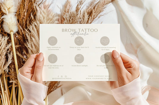 Brow Tattoo Aftercare Card - Editable Template - Cosmetic Tattoo Eyebrows Card