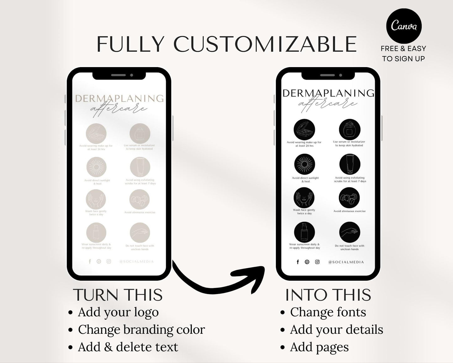 Dermaplaning Aftercare Card - Editable Template