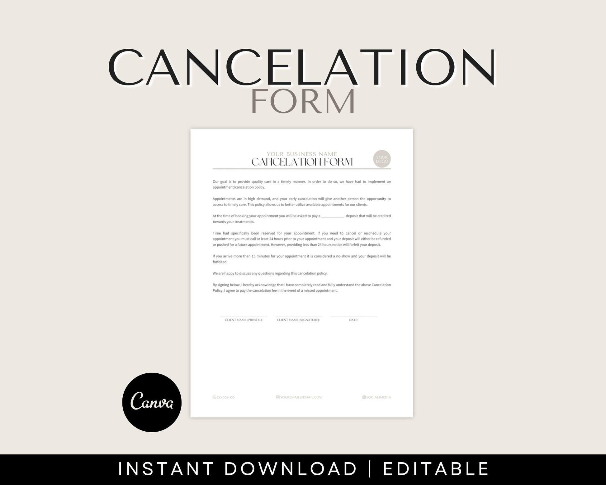cancelation form, salon policies, service cancellation form