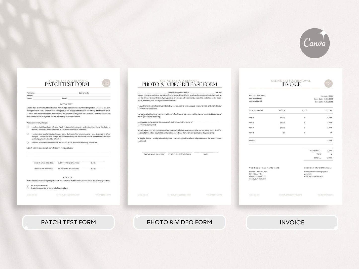 Saline Tattoo Consent Forms