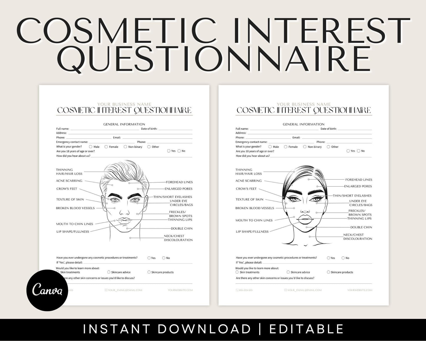 cosmetic interest questionnaire editable template