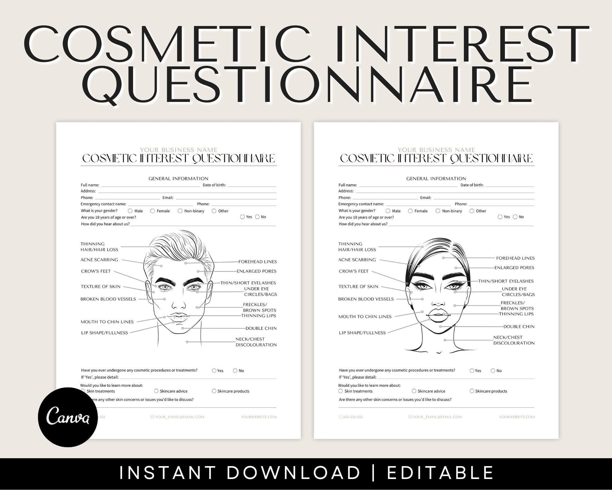 cosmetic interest questionnaire editable template