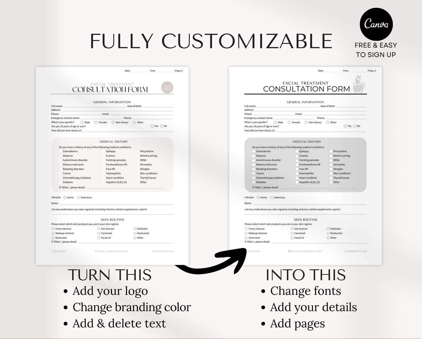 customizable esthetician template in canva
