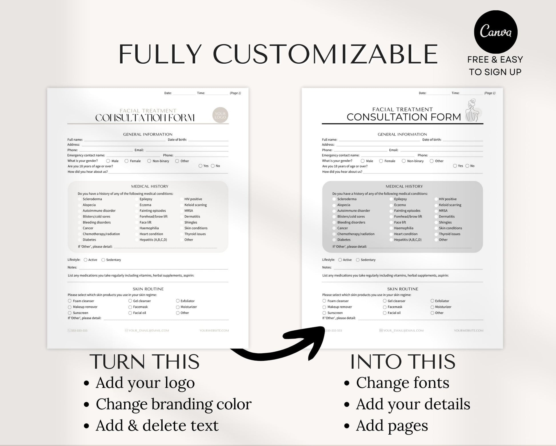 customizable esthetician template in canva