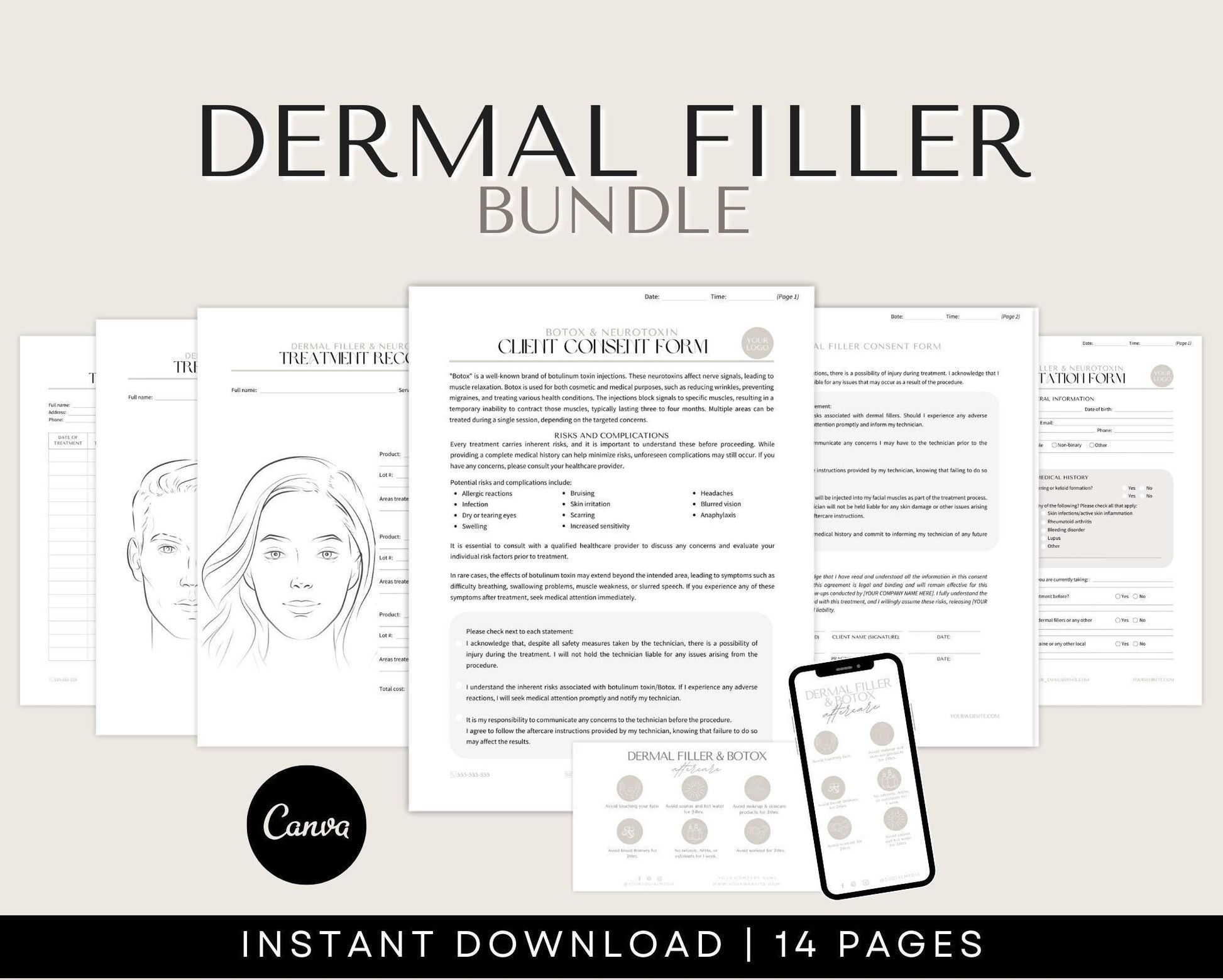 dermal filler consent forms and aftercare cards