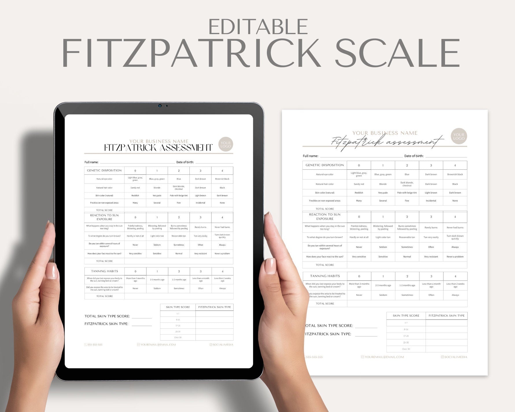 fitzpatrick scale template, skin type assessment