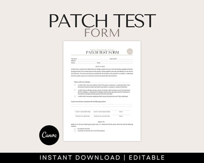 Patch test form for beauty treatments. Can be used in medspas, beauty clinics between estheticians and clients.