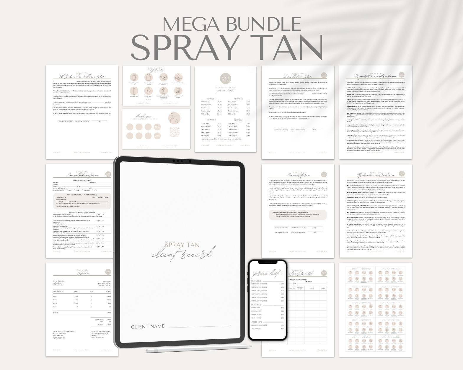 spray tan consent forms and aftercare cards